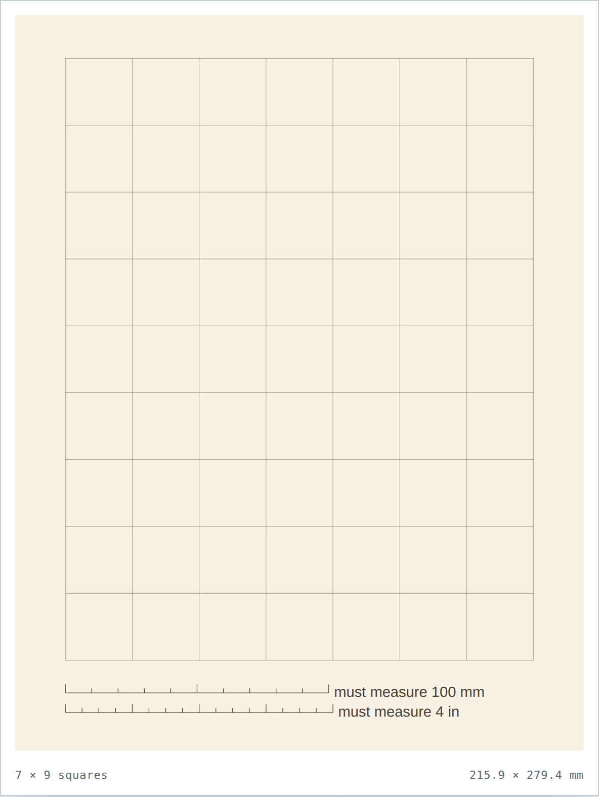 Cream 1 inch graph paper — printable PDF sheet preview