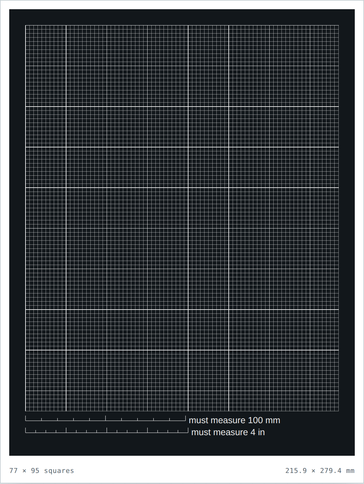 Black 10 per inch graph paper — printable PDF sheet preview
