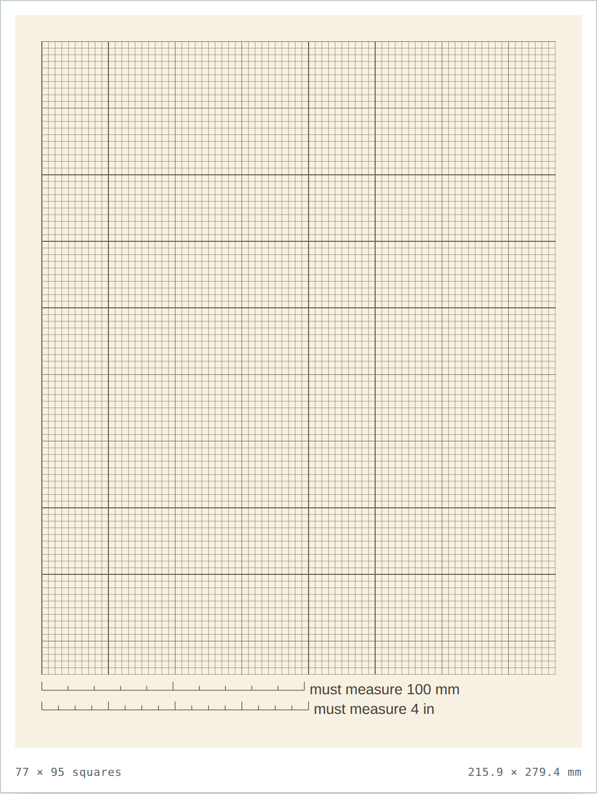 Cream 10 per inch graph paper — printable PDF sheet preview