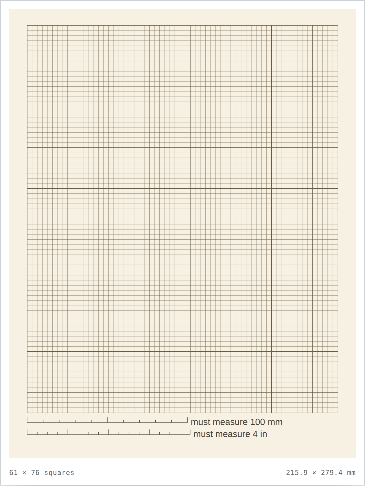 Cream 1/8 inch graph paper — printable PDF sheet preview