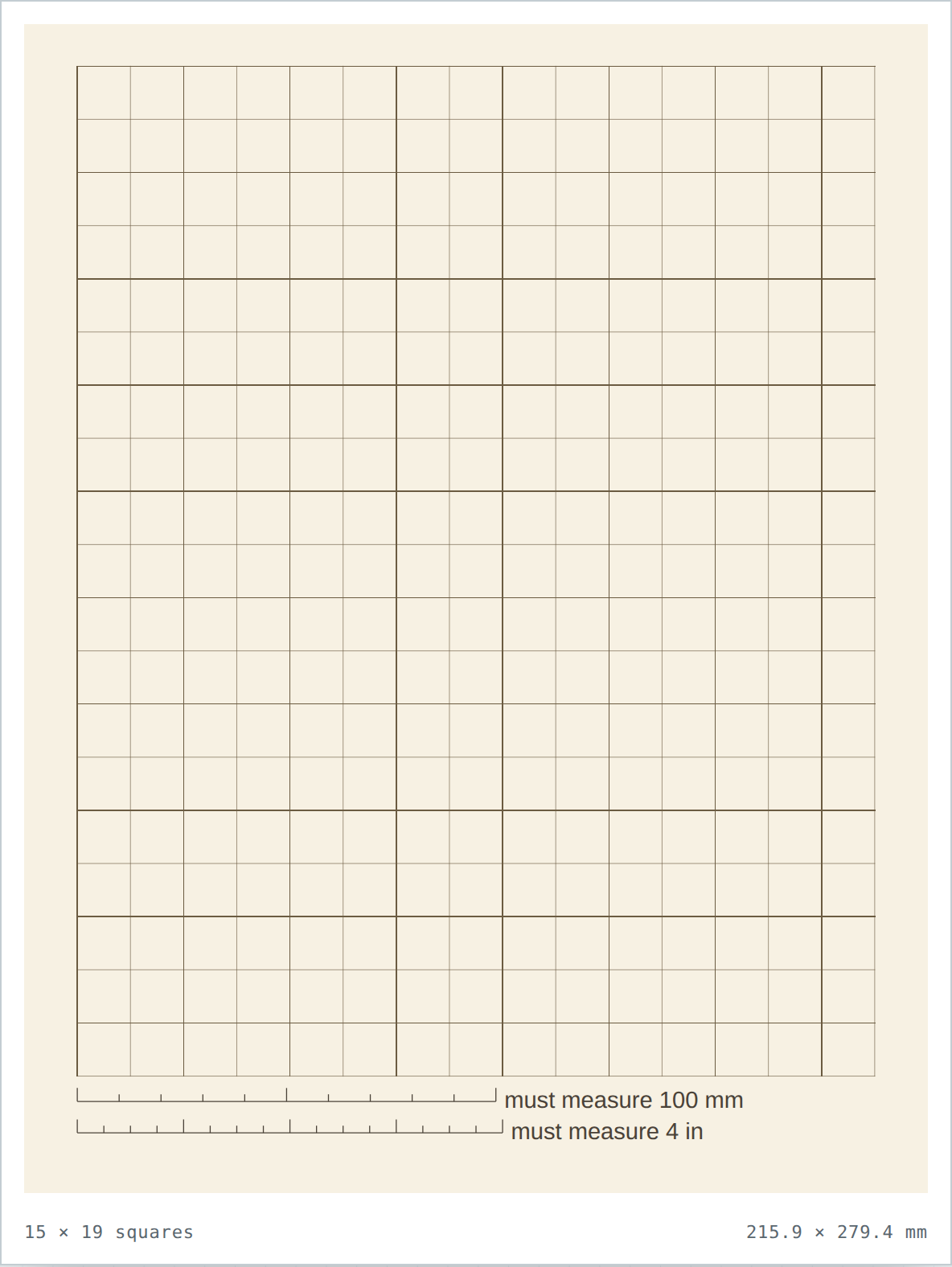 Cream 1/2 inch graph paper — printable PDF sheet preview