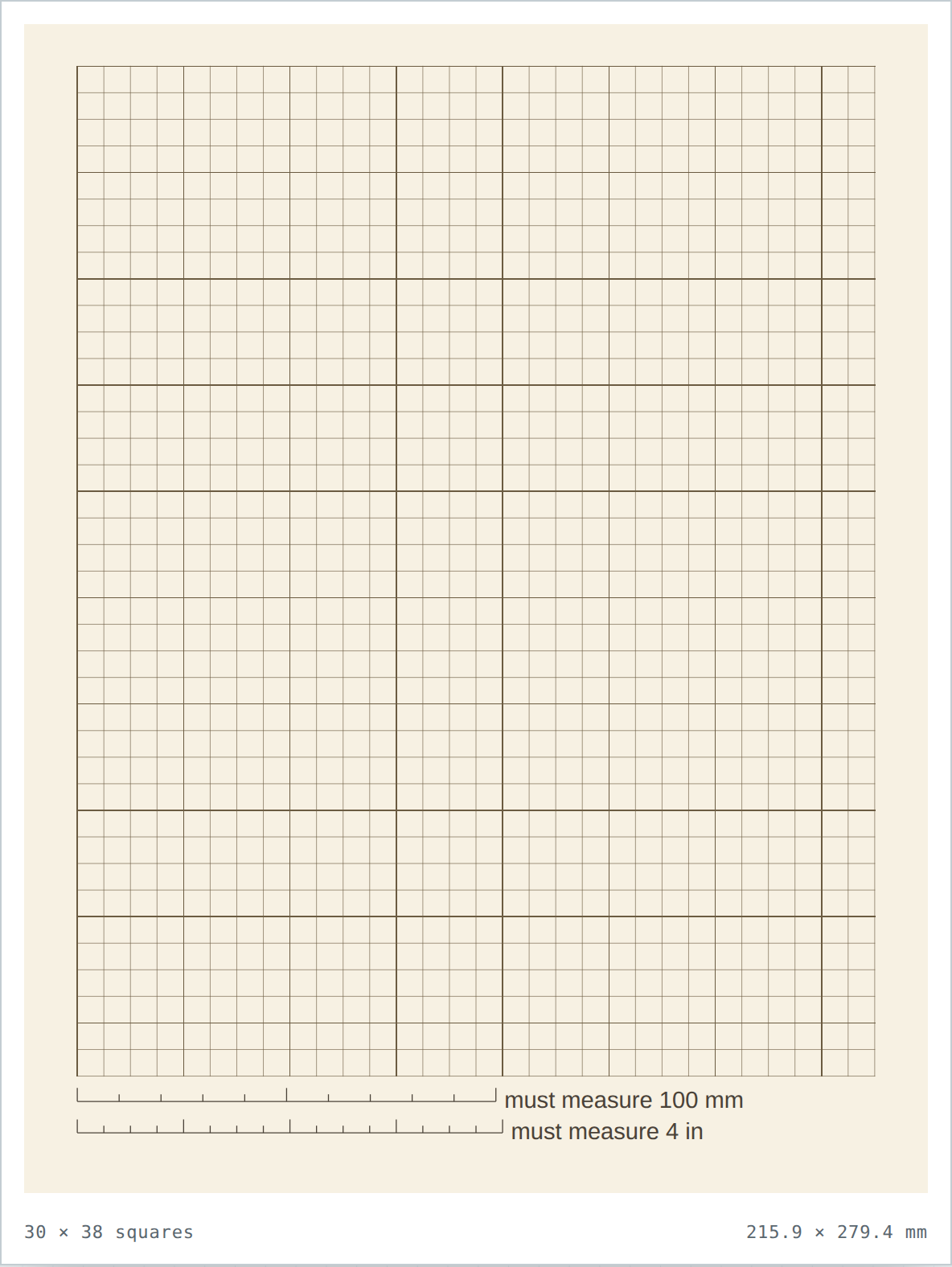 Cream 1/4 inch graph paper — printable PDF sheet preview